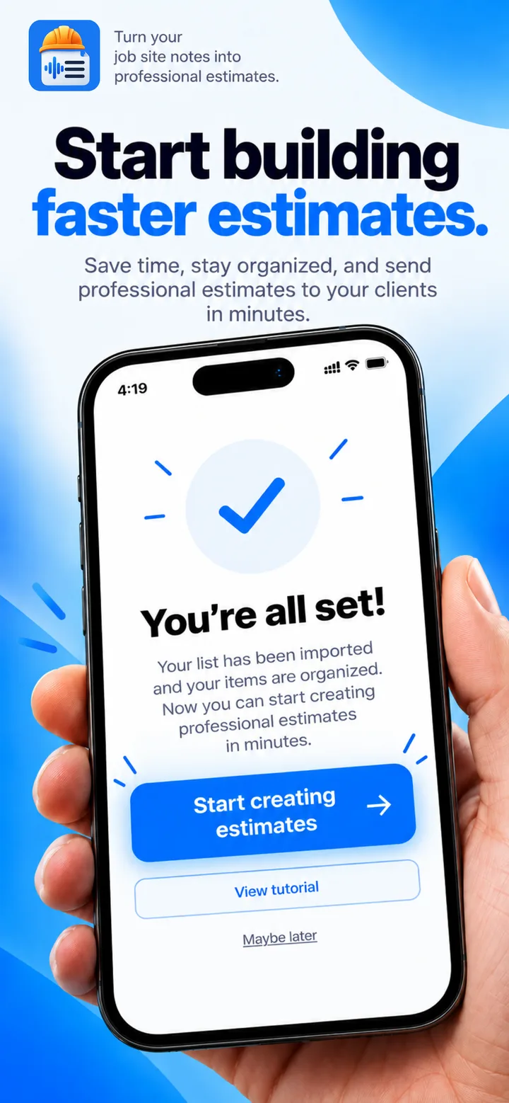 The 'You're all set' screen after a price list is imported