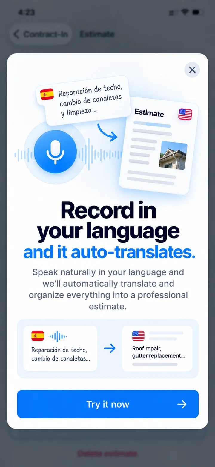 Recording in Spanish and getting the estimate in English